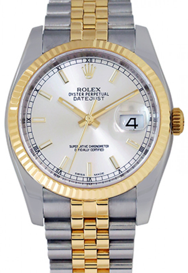 Rolex 116233 Yellow Gold & Steel on Jubilee, Fluted Bezel Steel with Gold Index