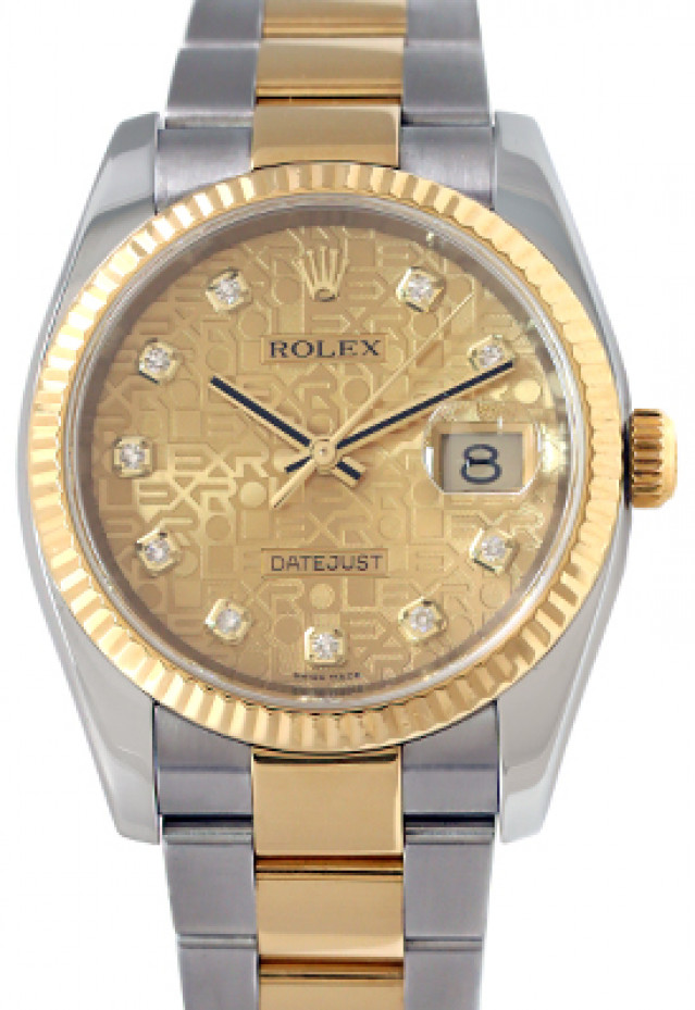 Rolex 116233 Yellow Gold & Steel on Oyster, Fluted Bezel Jubilee Champagne Diamond Dial