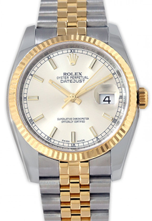 Rolex 116233 Yellow Gold & Steel on Jubilee, Fluted Bezel Steel with Luminous Index On Gold