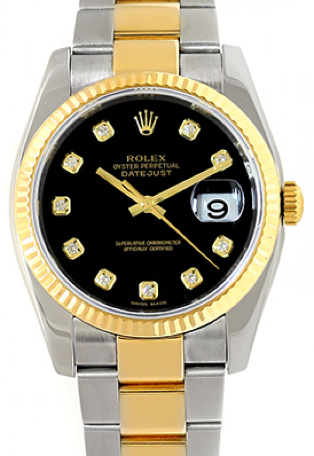 Rolex 116233 Yellow Gold & Steel on Oyster, Fluted Bezel Black Diamond Dial