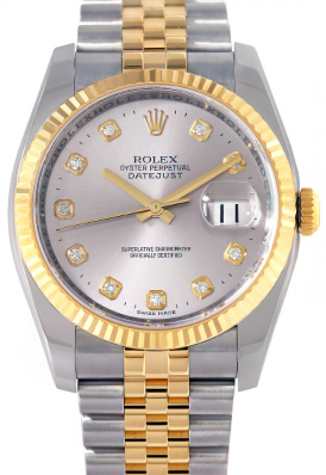 Rolex 116233 Yellow Gold & Steel on Jubilee, Fluted Bezel Steel Diamond Dial