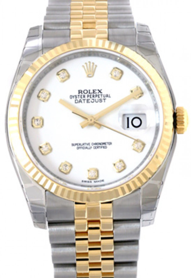Rolex 116233 Yellow Gold & Steel on Jubilee, Fluted Bezel White Diamond Dial