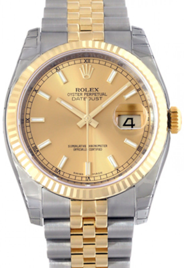 Rolex 116233 Yellow Gold & Steel on Jubilee, Fluted Bezel Champagne with Silver Index