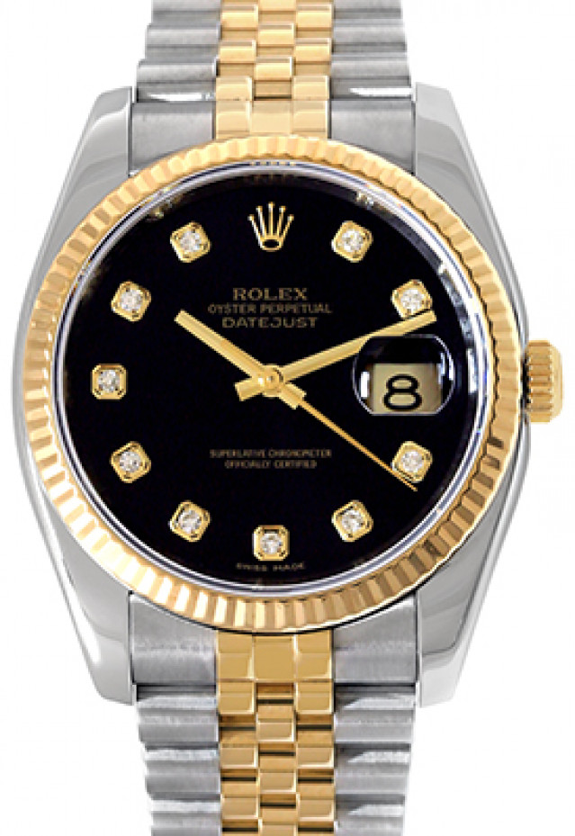Rolex 116233 Yellow Gold & Steel on Jubilee, Fluted Bezel Black Diamond Dial