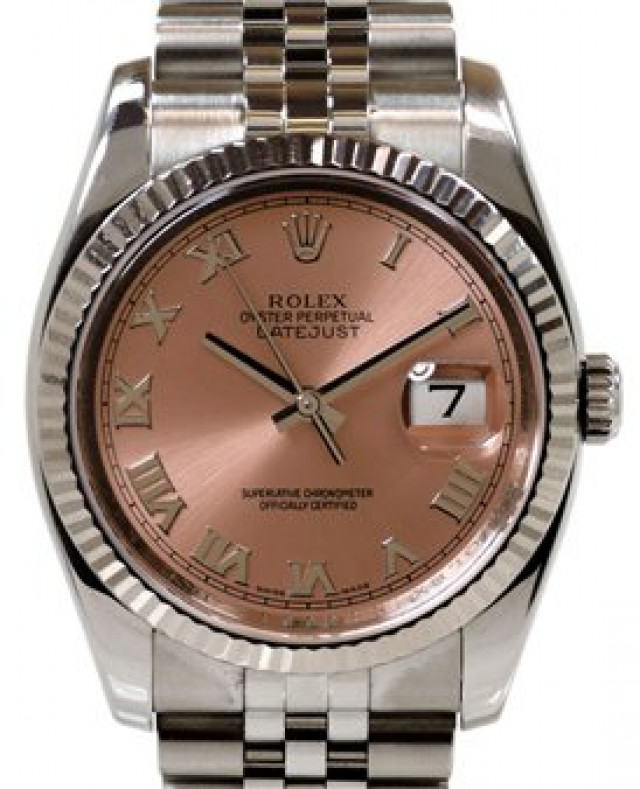 Rolex 116234 White Gold & Steel on Jubilee Rose Salmon with Gold Roman