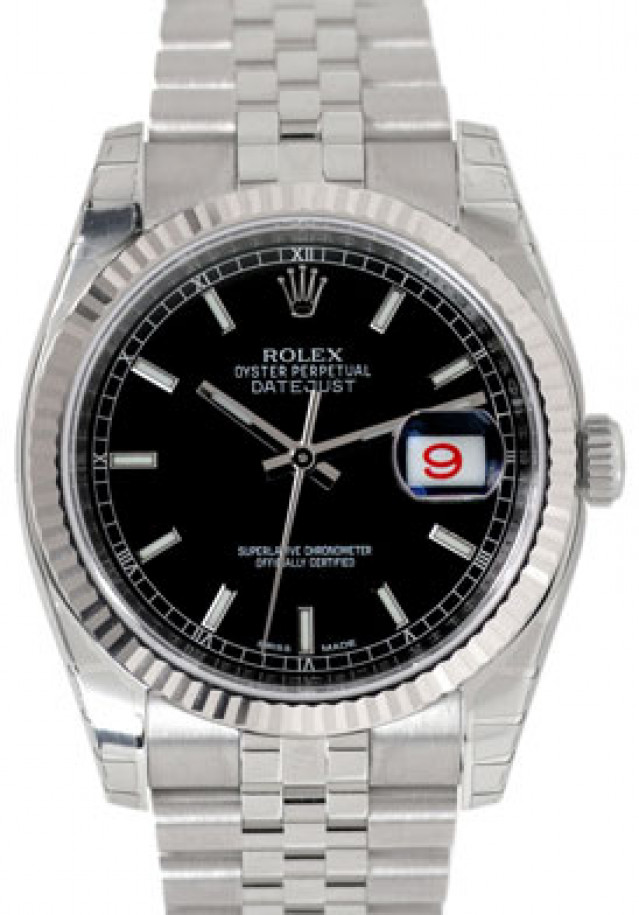 Rolex 116234 White Gold & Steel on Jubilee Black with Luminous Silver Index & Red Date