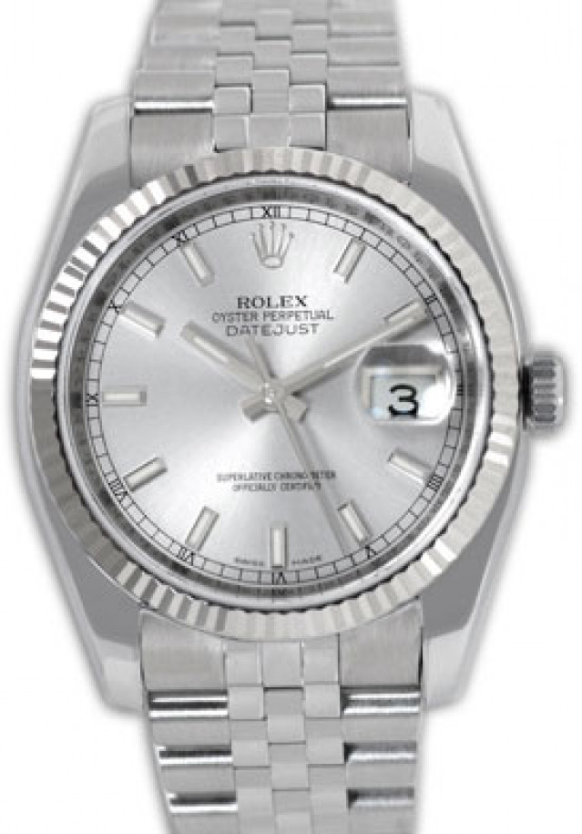 Rolex 116234 White Gold & Steel on Jubilee Steel with Luminous Silver Index & Black Roman