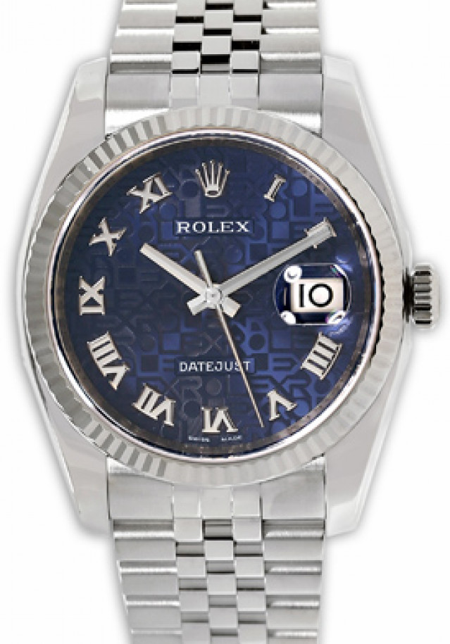 Rolex 116234 White Gold & Steel on Jubilee Blue with Silver Roman