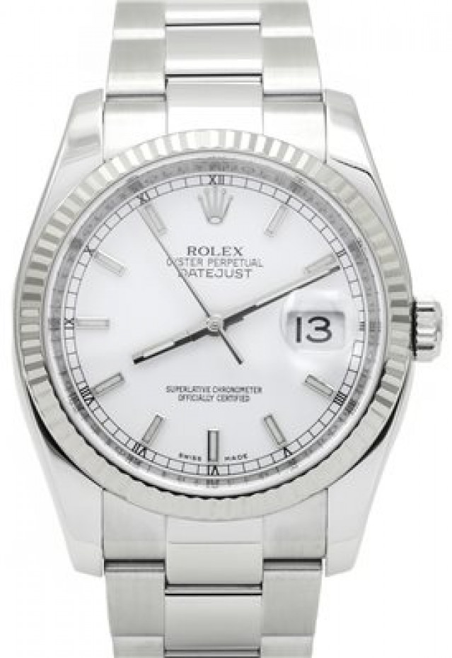 Rolex 116234 White Gold & Steel on Oyster White with Silver Index