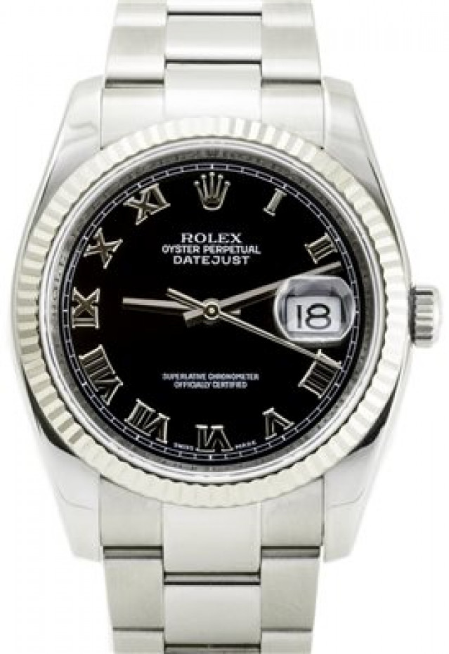 Rolex 116234 White Gold & Steel on Oyster Black with Silver Roman