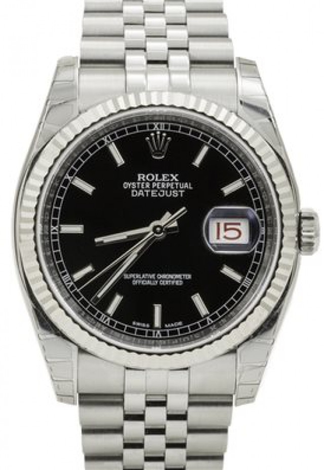 Rolex 116234 White Gold & Steel on Strap Black with Luminous Index