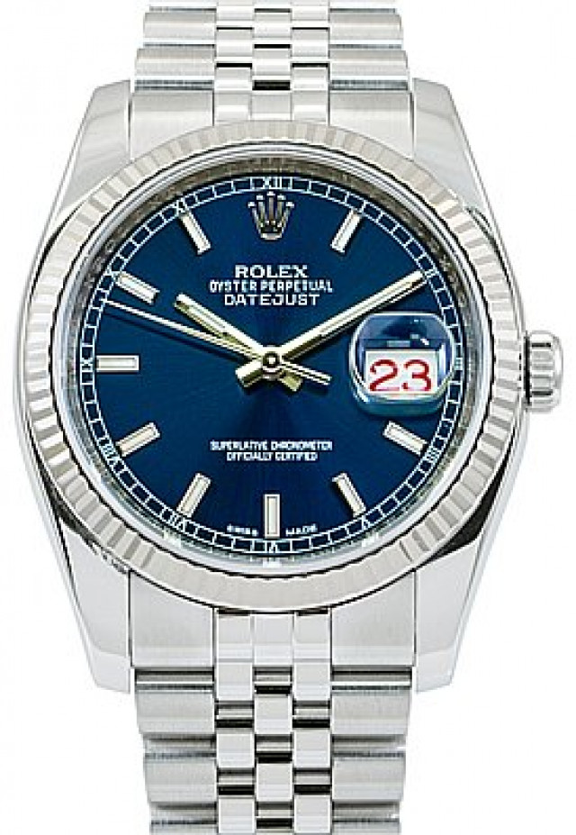Rolex 116234 White Gold & Steel on Jubilee Blue with Luminous Index on Steel