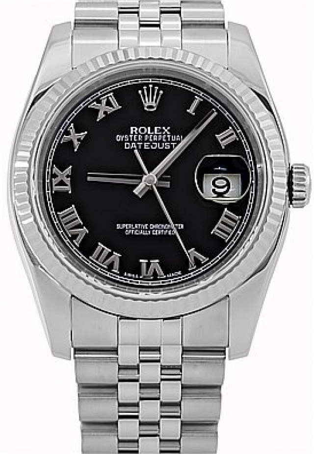 Rolex 116234 White Gold & Steel on Jubilee Black with Silver Roman