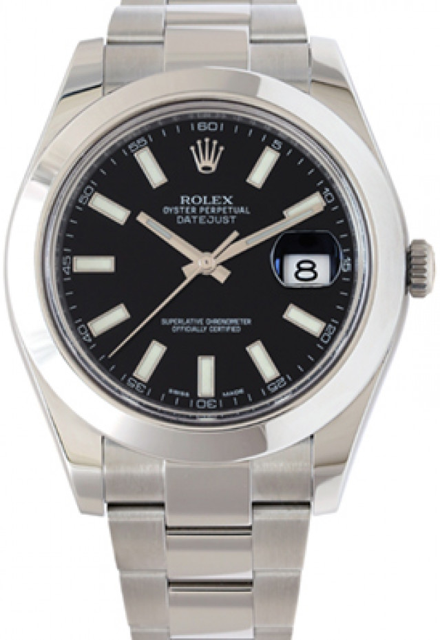 Pre-Owned Stainless Steel Rolex Datejust 116300 with Black Dial