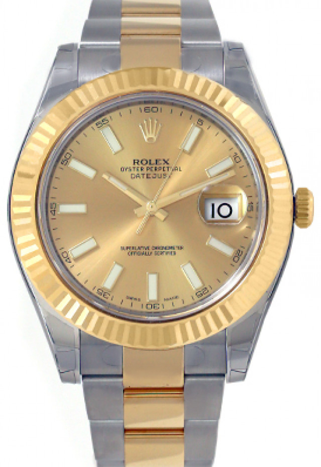 Rolex 116333 Yellow Gold & Steel on Oyster, Fluted Bezel Champagne with Luminous Index On Gold