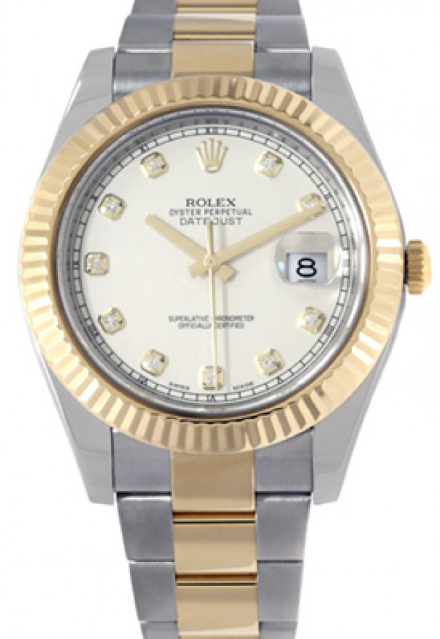 Rolex 116333 Yellow Gold & Steel on Oyster, Fluted Bezel Ivory Diamond Dial