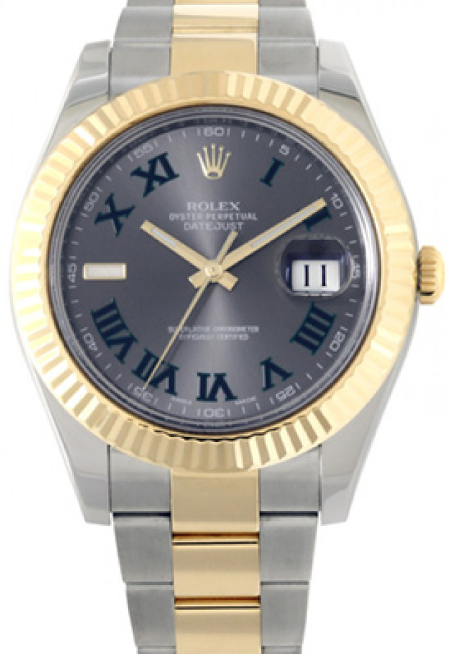 Rolex 116333 Yellow Gold & Steel on Oyster, Fluted Bezel Slate with Black Roman & Luminous Index