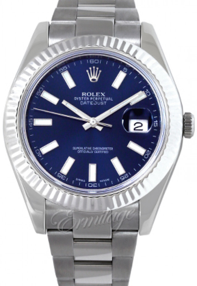 Rolex 116334 White Gold & Steel on Oyster Blue with Luminous Index on Steel