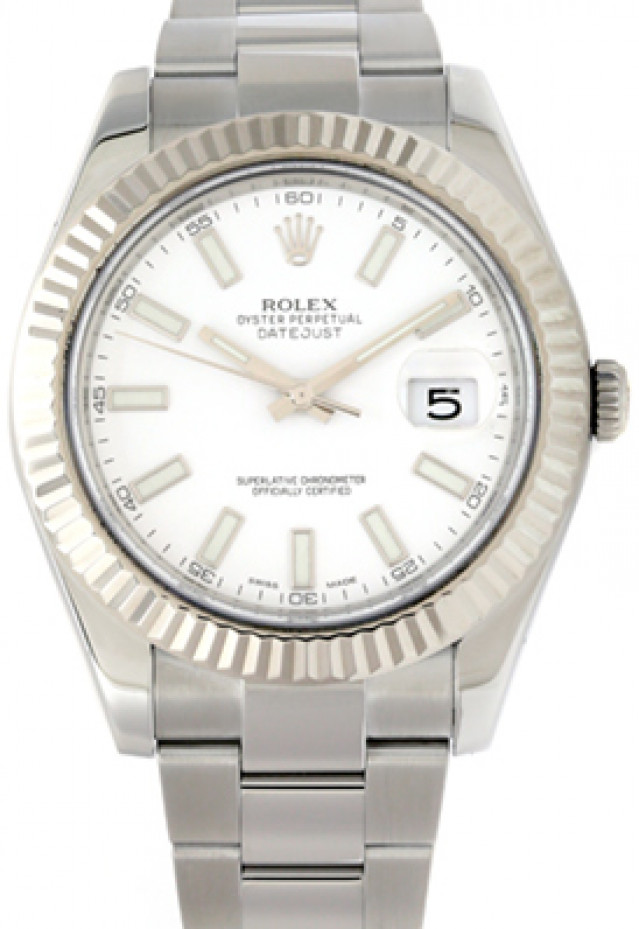 Rolex 116334 White Gold & Steel on Oyster White with Luminous Index on Steel