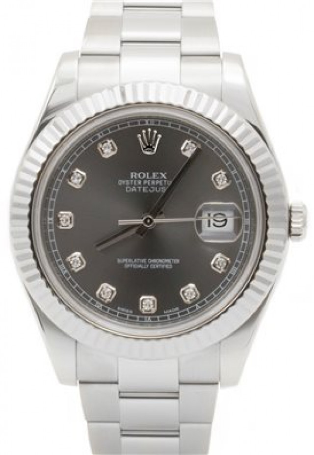 Rolex 116334 White Gold & Steel on Oyster Rhodium Diamond Dial