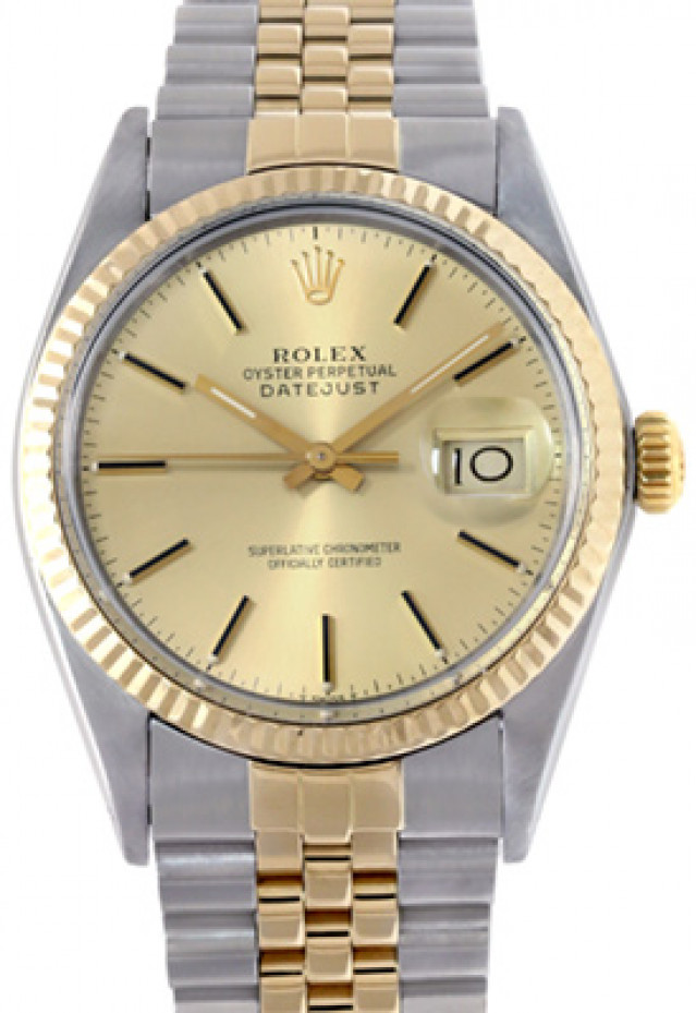 Rolex 16013 Yellow Gold & Steel on Jubilee, Fluted Bezel Champagne with Black Index