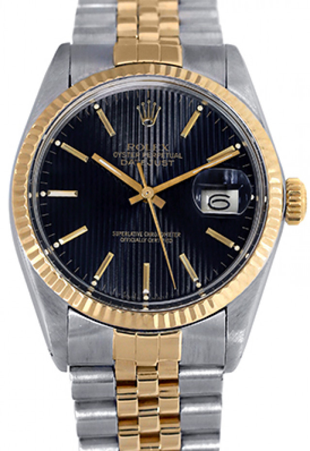 36 mm Rolex Datejust 16013 Yellow Gold with Black Tapestry Dial