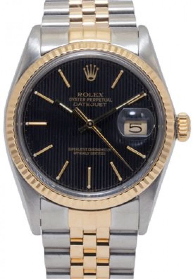 36 mm Rolex Datejust 16013 Gold & Steel on Jubilee with Black Tapestry Dial