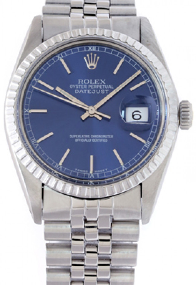 Rolex 16030 Steel on Jubilee, Finely Engine Turned Bezel Blue with Silver Index