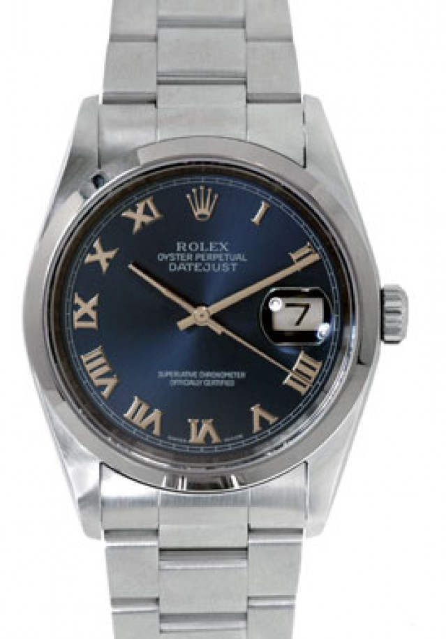 Rolex 16200 Steel on Oyster, Smooth Bezel Blue with Gold Roman