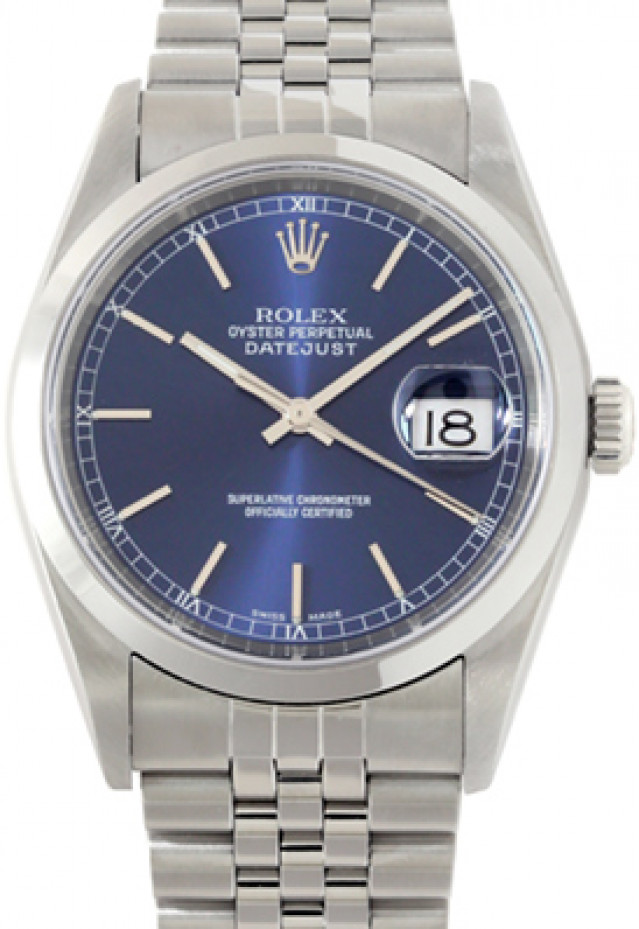 Rolex 16200 Steel on Jubilee, Smooth Bezel Blue with Silver Index