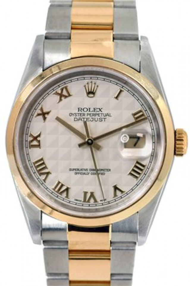 Rolex 16203 Yellow Gold & Steel on Oyster, Smooth Bezel Ivory with Gold Roman