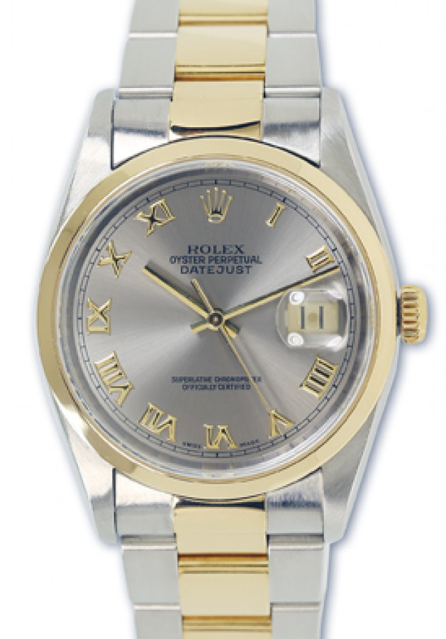 Rolex 16203 Yellow Gold & Steel on Oyster, Smooth Bezel Rhodium with Roman