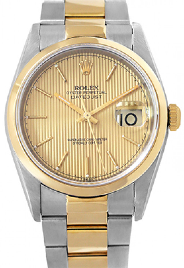 Rolex 16203 Yellow Gold & Steel on Oyster, Smooth Bezel Champagne Tapestry with Gold Index