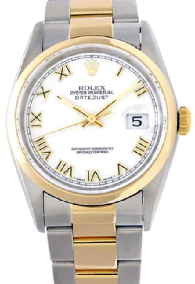 Rolex 16203 Yellow Gold & Steel on Oyster, Smooth Bezel White with Gold Roman