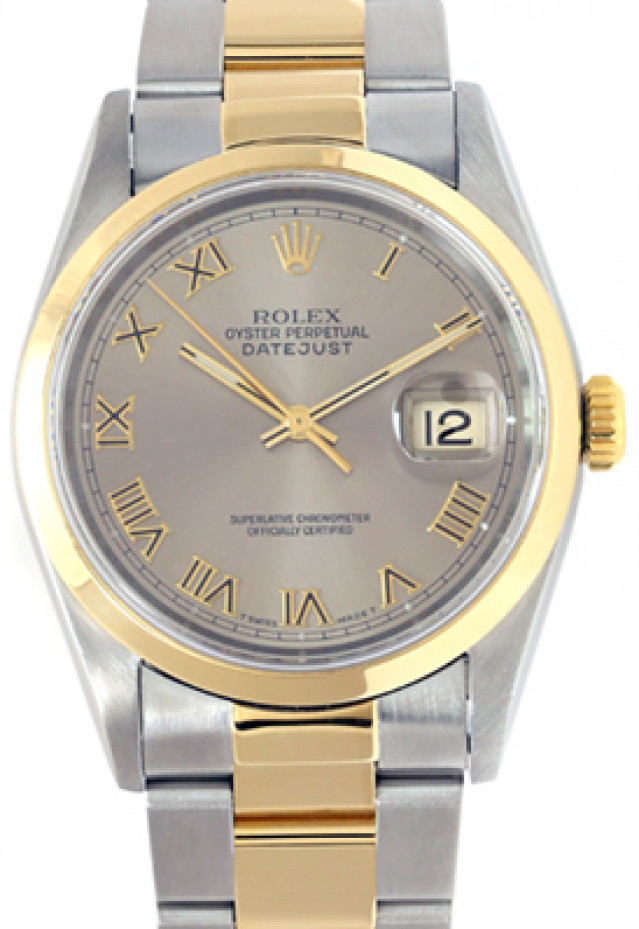 Rolex 16203 Yellow Gold & Steel on Oyster, Smooth Bezel Rhodium with Gold Roman