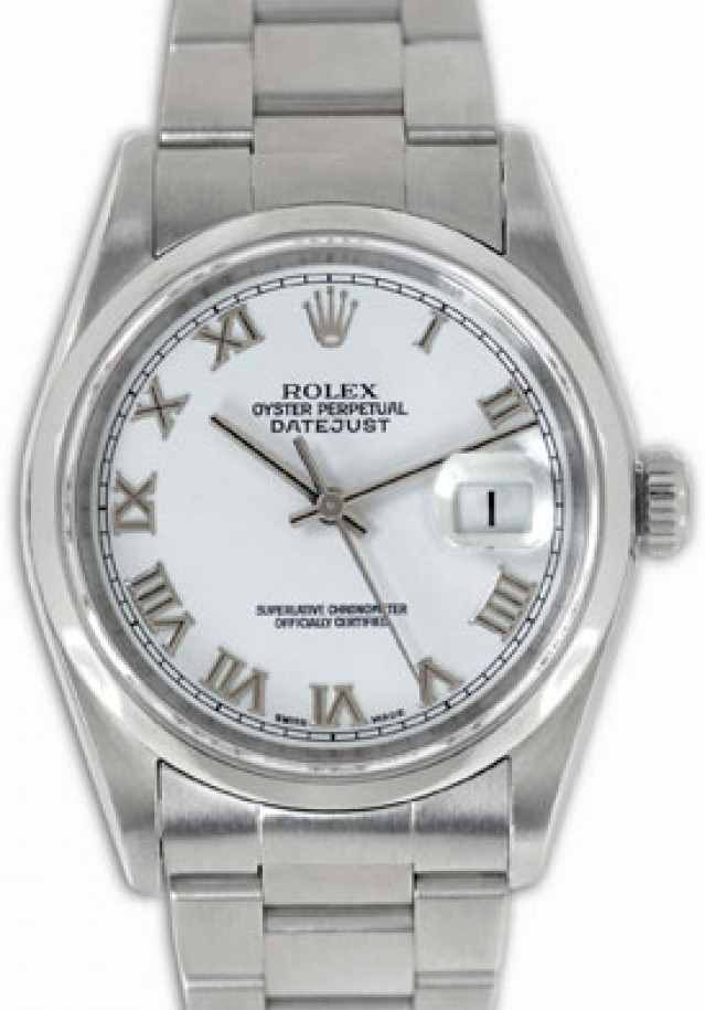 Rolex 16220 Steel on Oyster, Smooth Bezel White with Silver Roman