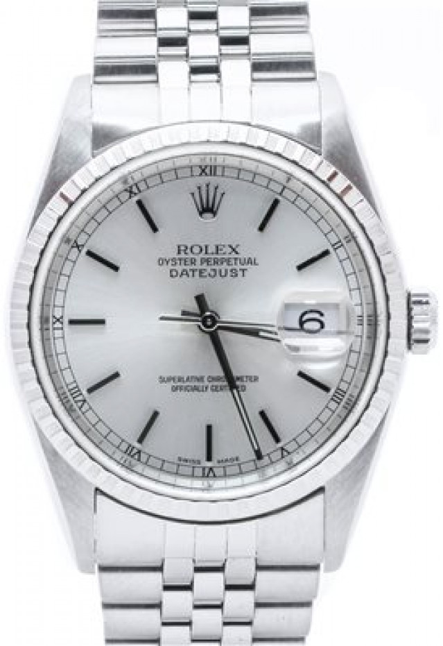 Rolex 16220 Steel on Oyster, Finely Engine Turned Bezel Steel with Silver Index