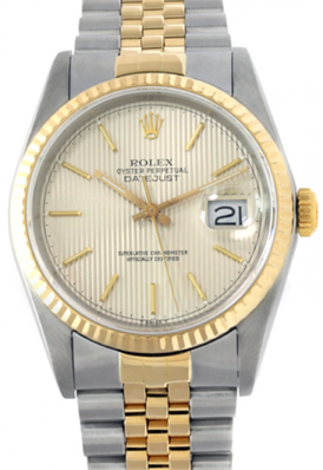 Rolex 16233 Yellow Gold & Steel on Jubilee, Fluted Bezel Steel Tapestry with Gold Index