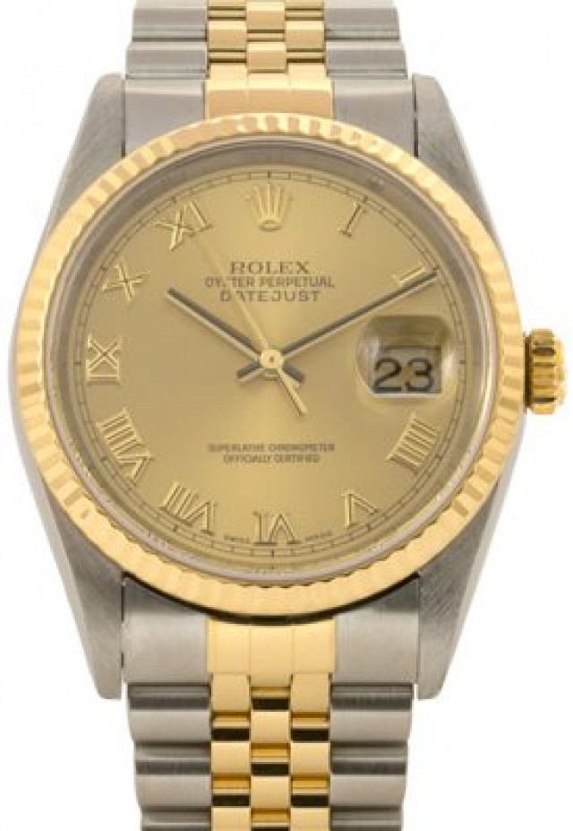 Rolex Datejust 16233 36 mm with Gold Roman on Champagne