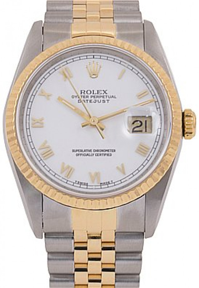 Rolex Datejust 16233 36 mm with Gold Roman on White