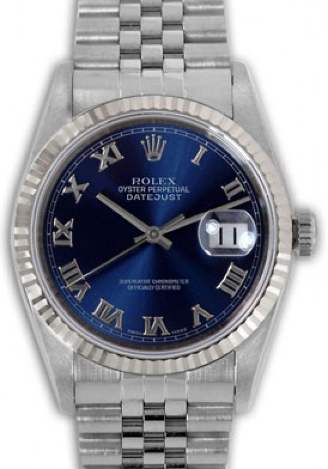 Rolex 16234 White Gold & Steel on Jubilee Blue with Silver Roman