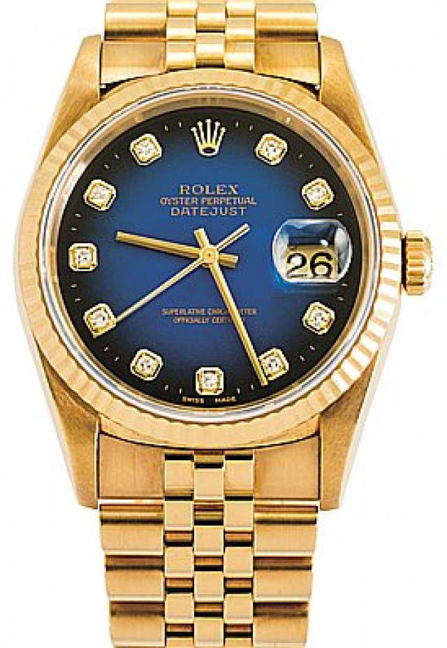 Rolex 16238 Yellow Gold & Steel on Jubilee Vignette Blue Diamond Dial