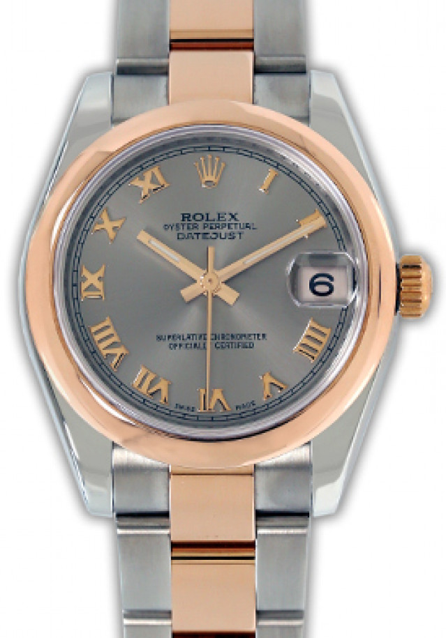 Rolex 178241 Rose Gold & Steel on Oyster, Smooth Bezel Dark Grey Slate with Gold Roman