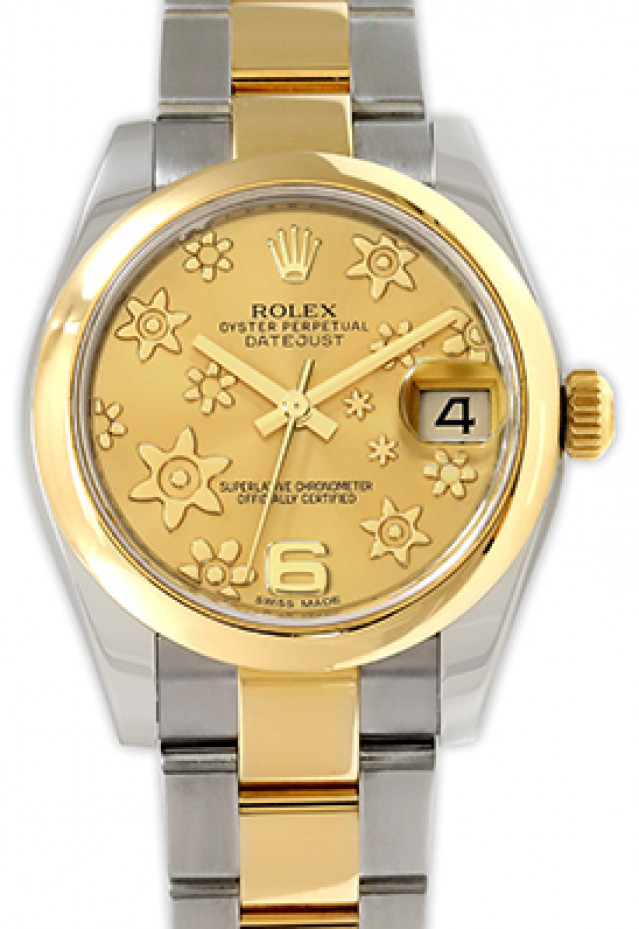 Rolex 178243 Yellow Gold & Steel on Oyster, Smooth Bezel Champagne Floral with Gold 6
