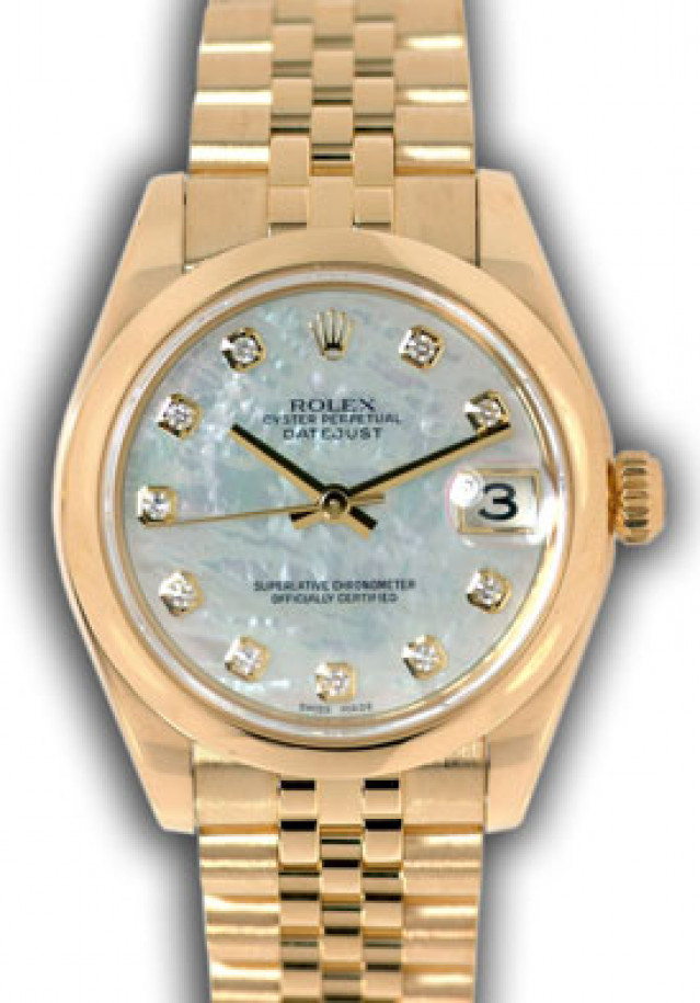 Rolex 178248 Yellow Gold on Jubilee, Smooth Bezel Mother Of Pearl White Diamond Dial