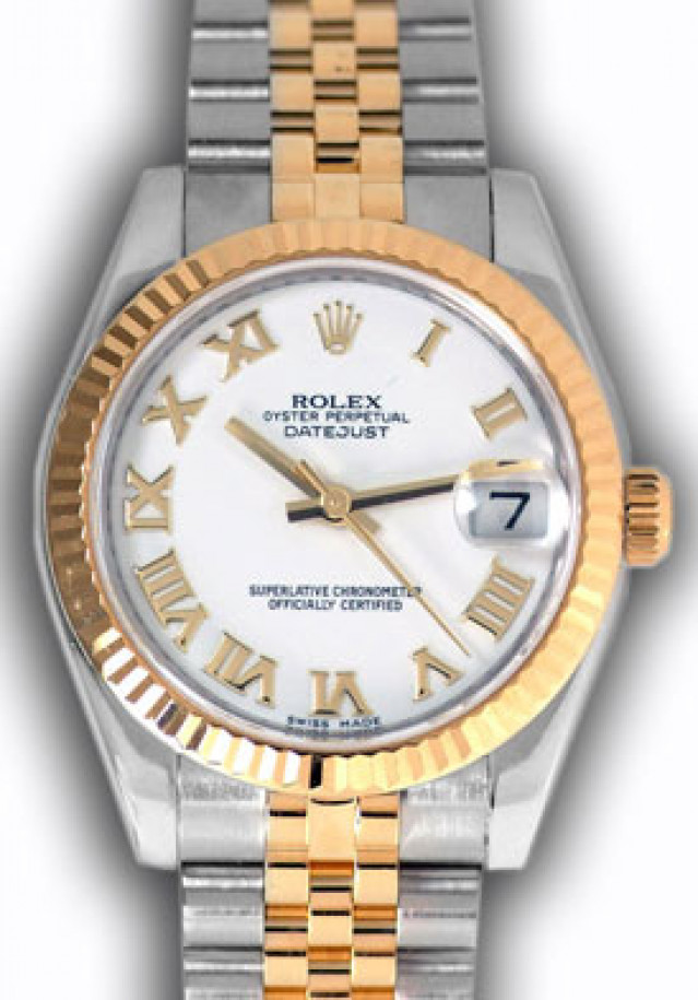 Rolex 178273 Yellow Gold & Steel on Jubilee, Fluted Bezel White with White Roman