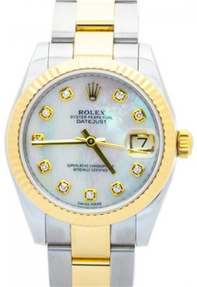 Rolex 178273 Yellow Gold & Steel on Oyster, Fluted Bezel Mother Of Pearl White Diamond Dial