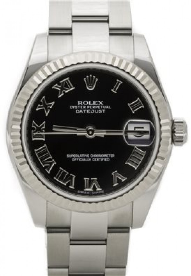 Rolex 178274 White Gold & Steel on Oyster Black with Silver Roman