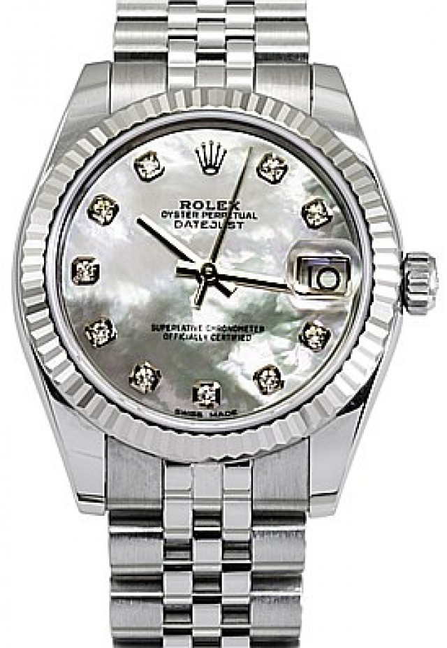 Rolex 178274 White Gold & Steel on Jubilee Mother Of Pearl White Diamond Dial