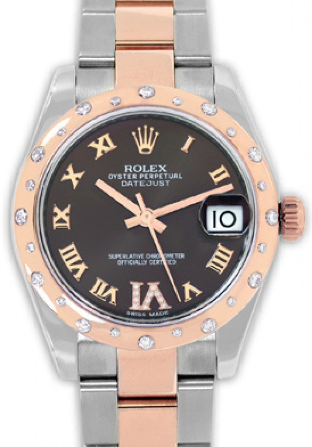 Rolex 178341 Rose Gold & Steel on Oyster, Diamond Bezel Black with Rose Gold Arabic